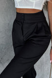 Black Button High Waist Tapered Pants