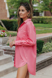 Chemise tunique surdimensionnée à manches longues de couleur unie rose