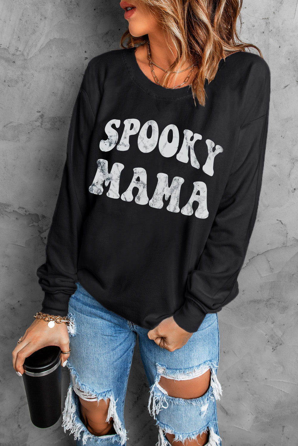 Sweat-shirt graphique noir Spooky Season Halloween Fashion Graphic