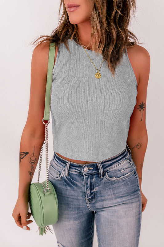 Rib Knit Crew Neck Sleeveless Crop Top