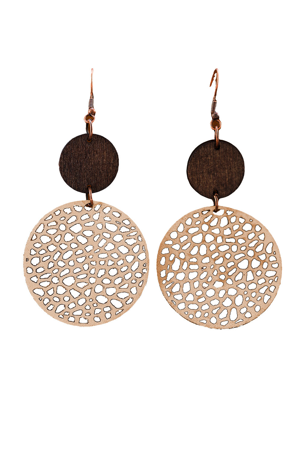 Hollow Out Wooden Round Drop Earrings