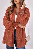 Swiss Dot Shirred Cuff Open Front Cardigan