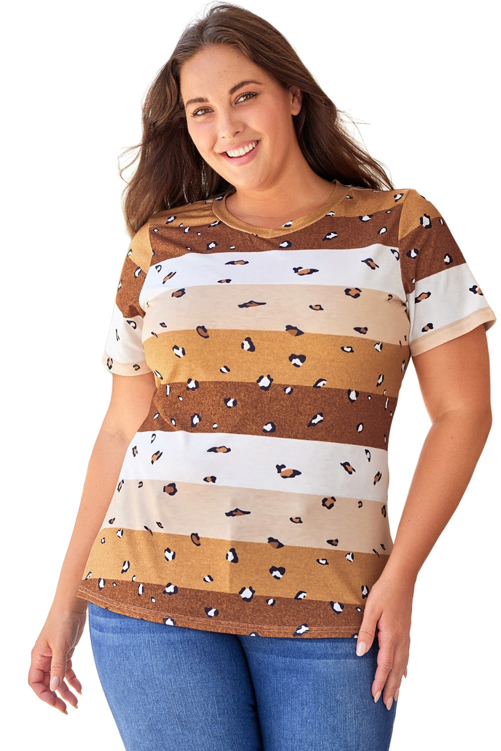 Color Block V Neck Plus Size T Shirt