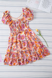 Boho Print Smocked Ruffled Puff Sleeve Mini Dress