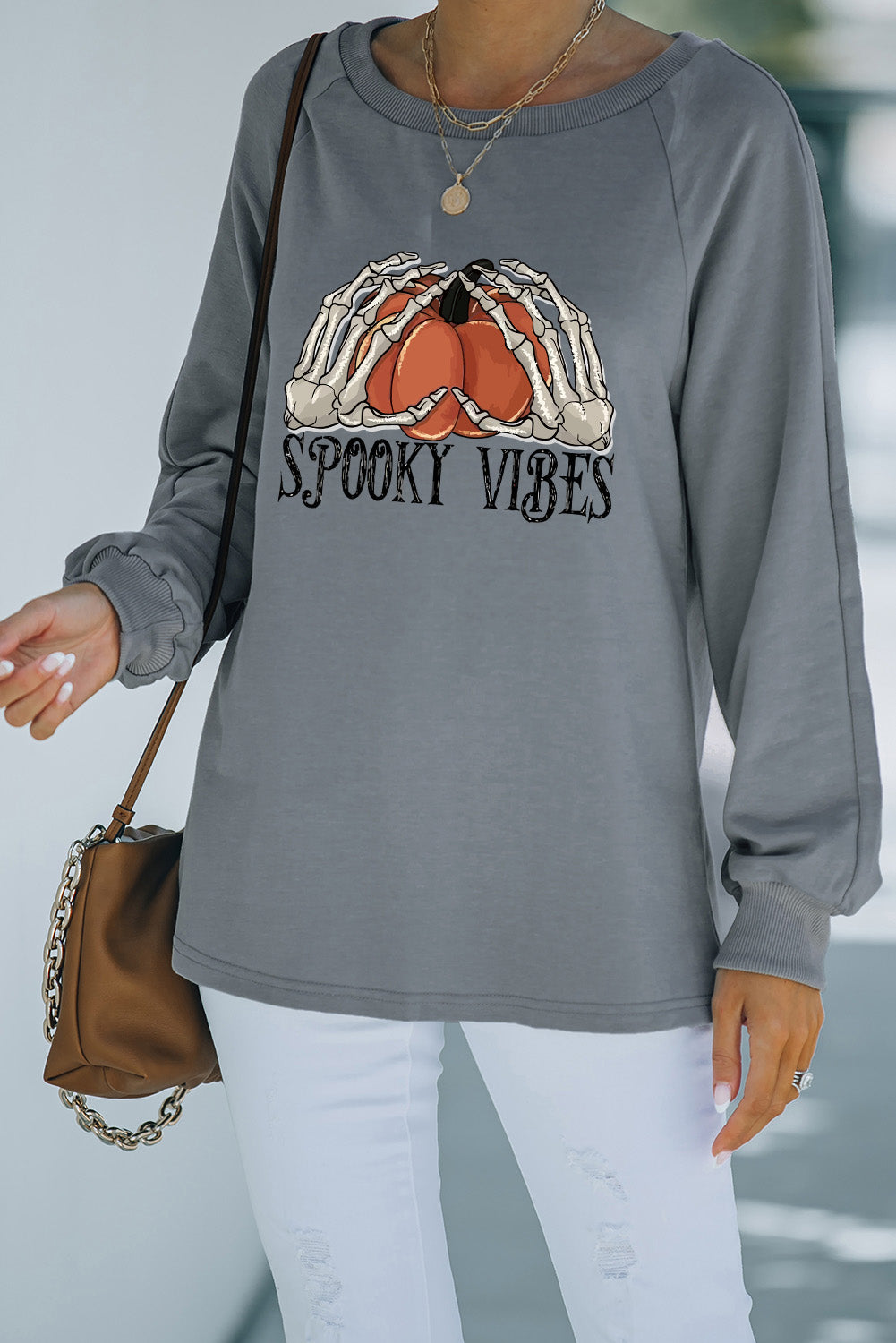 Halloween SPOOKY VIBES Pumpkin Graphic Sweatshirt