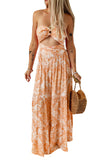 O-ring Cut out Floral Print Strapless Maxi Dress