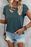 Strappy V Neck Overlap Short Sleeve Top