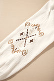 White Embroidered Textured Buttoned Crew Neck Shirt