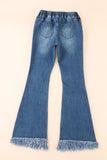 Frayed Tassel Hem Elastic Waist Flared Jeans