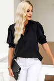 Solid Color Smock Sleeve V Neck Top