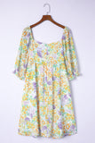 Plus Size Floral Print Ruffle Bubble Sleeve Babydoll Dress