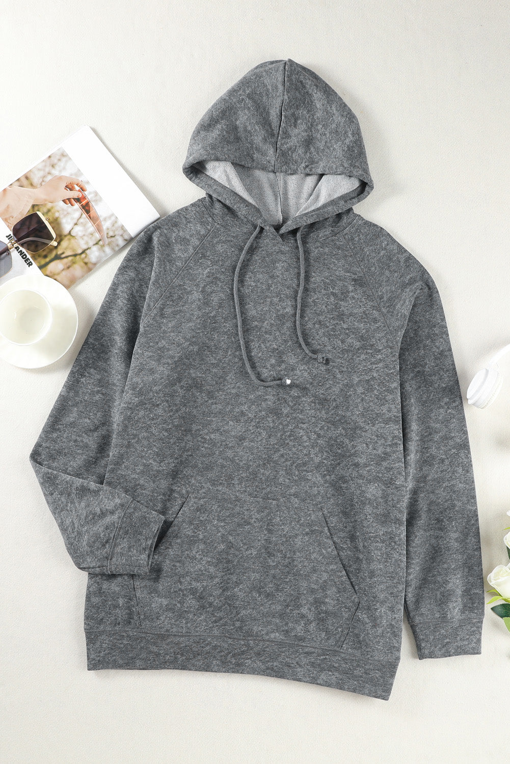 Mineral Wash Kangaroo Pocket Drawstring Pullover Hoodie