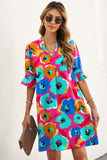 Sky Blue Multicolor Abstract Print High Neck Flutter Sleeves Top