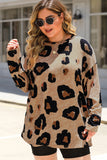 Leopard Splicing Sleeve Ruffle Loose Sweatshirt