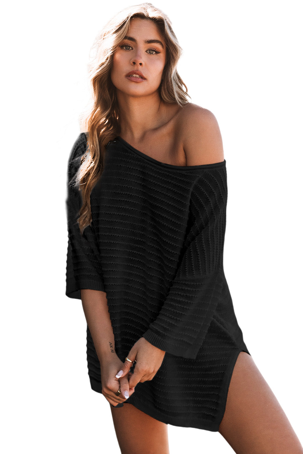 Textured Knit Drop Shoulder Tee