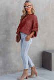 Blue Heathered Knit Drop Shoulder Puff Sleeve Sweater