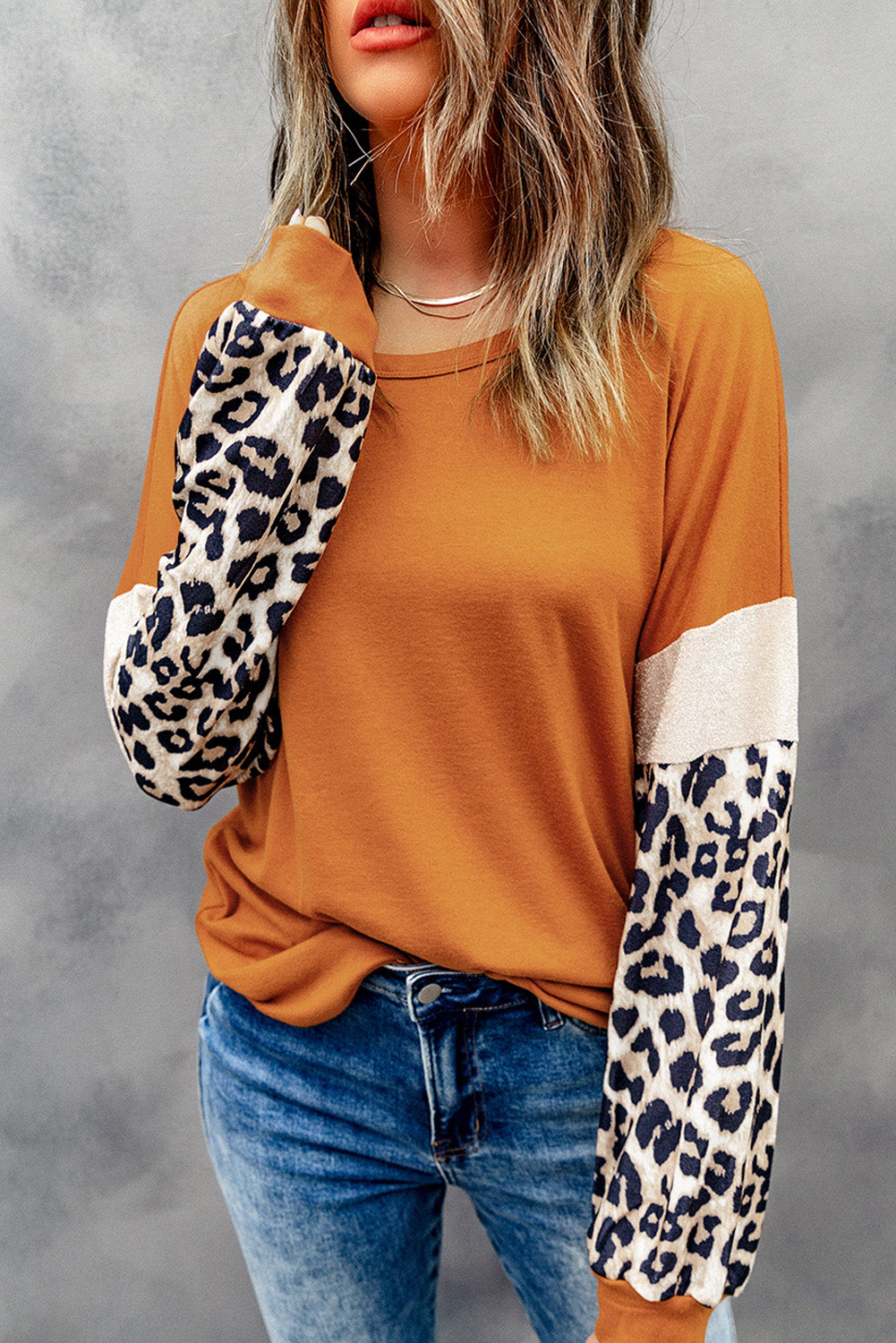 Leopard Sequin Patchwork Long Sleeve Top