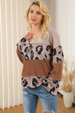 Leopard Colorblock Patchwork V-Neck Loose Sleeve Knit Top