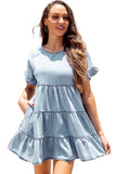 Ruffled Short Sleeves Tiered Denim Dress