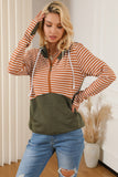 Striped Color Block Patchwork Thumbhole Sleeve Hoodie