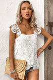 Lace Crochet Ruffled Square Neck Tank Top