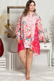 Floral Long Sleeve Plus Size Shift Dress