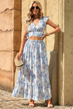 Floral Ruffled Crop Top and Maxi Skirt Set