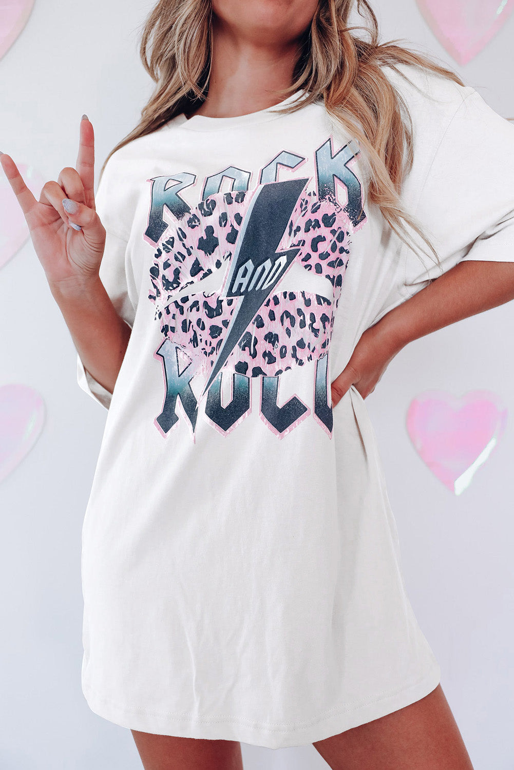 ROCK AND ROLL Leopard Lip Lightning Oversized Graphic Tee