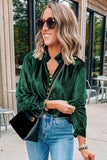 Green Frilled Neck Buttoned Front Velvet Top