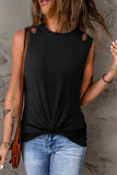 Khaki Rib Knit Cut-out Front Twist Tank Top