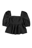 Textured Square Neck Puff Sleeve Peplum Blouse