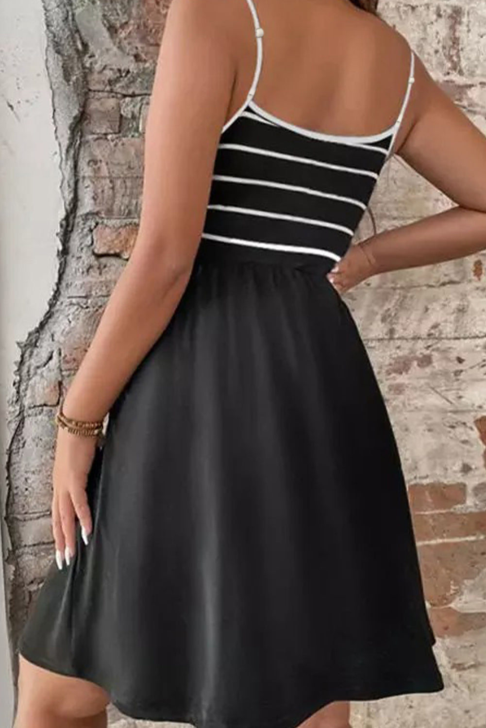 Spaghetti Straps Striped Cami Dress with Sash