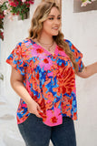 Abstract Print V Neck Flutter Sleeve Blouse