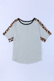 Leopard Splicing O-neck Short Sleeve T Shirt