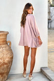 Crinkled Buttoned V Neck Long Sleeve Romper