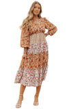 Mix Floral Patchwork Frill Tiered Dress