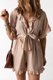 Ruffled High Waist Short Sleeve V Neck Romper