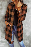 Brown Turn-down Collar Plaid Shirt Coat