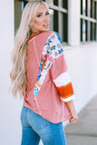 Pink Printed Pinstriped Color Block Patchwork Oversized Top