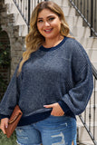 Blue Heathered Knit Drop Shoulder Puff Sleeve Sweater