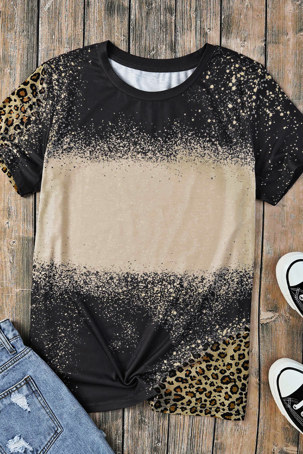 Bleached Blank Leopard Tie-dye Print T Shirt