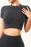 Ribbed Short Sleeve Sports Yoga Crop Top