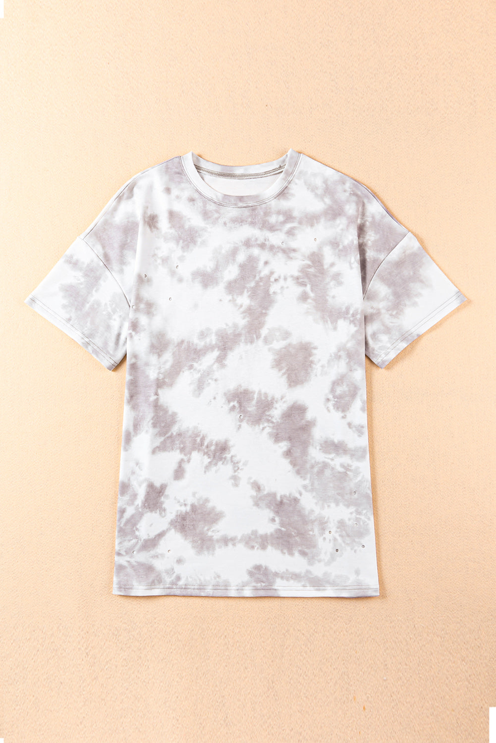 Haut blanc à manches courtes et col rond tie-dye 