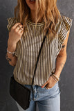 Crew Neck Ruffled Striped Tank Top