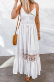 Lace Splice Button Decor Spaghetti Strap Maxi Dress