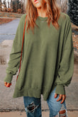 Green Drop Shoulder Ribbed Trim Oversized Sweatshirt