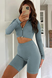 Full Zipper Ribbed Seamless Long Sleeve Yoga Top