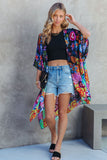 Bohemian Floral Print Half Sleeve Open Front Kimono