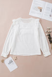 Hollowed Long Sleeve Round Neck Ruffled Blouse