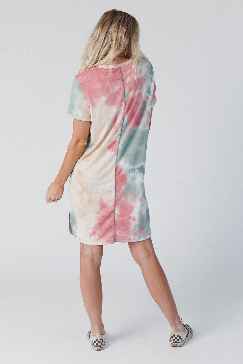 Robe t-shirt fendue surdimensionnée multicolore tie-dye